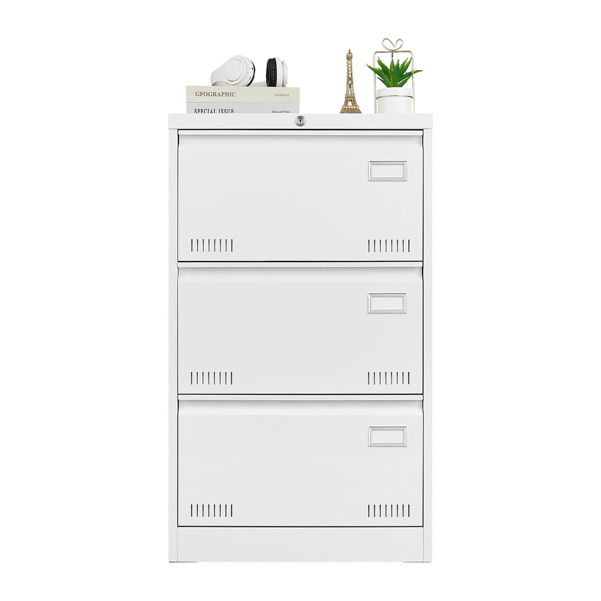 SINOFURN White 3-Drawer 23.6-in File Cabinet