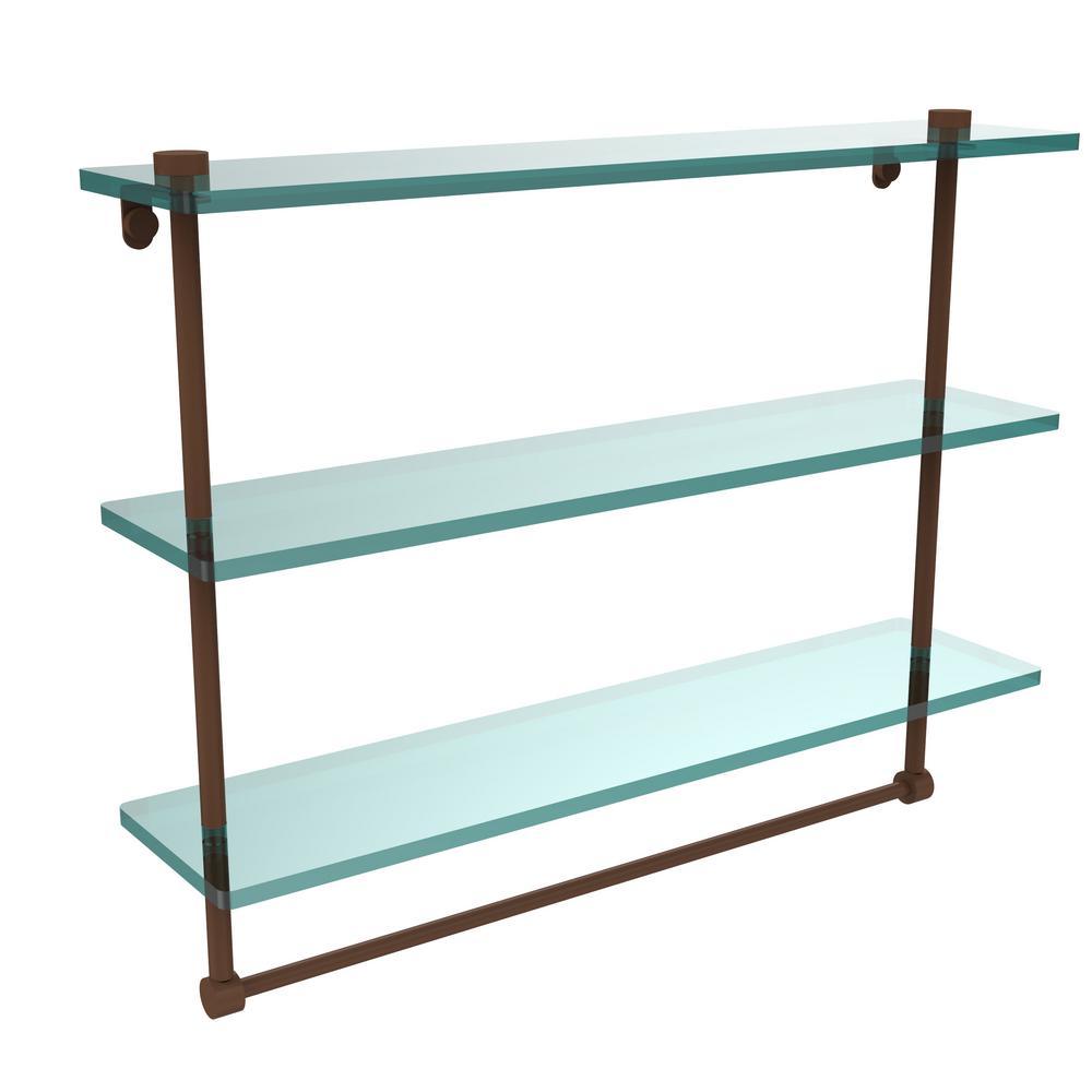 22 in. L  x 18 in. H  x 5 in. W 3-Tier Clear Glass Bathroom Shelf with Towel Bar in Satin Chrome - Super Arbor