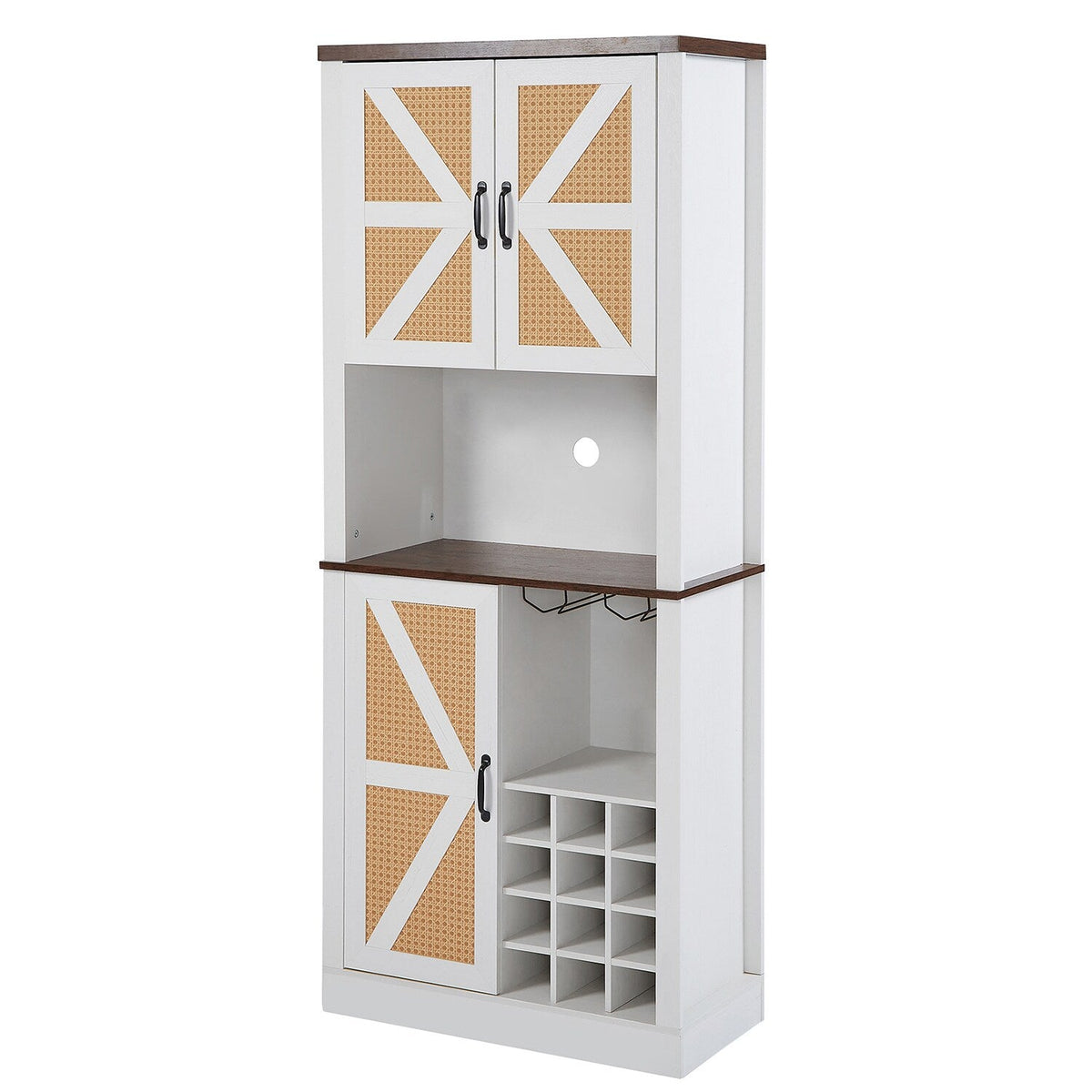 Mondawe Contemporary/Modern White Wood Curio Cabinet with Wine Storage