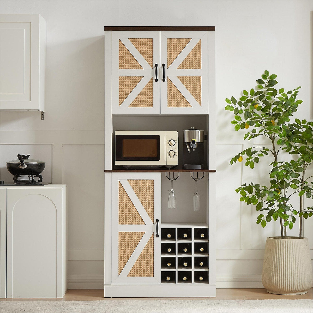 Mondawe Contemporary/Modern White Wood Curio Cabinet with Wine Storage