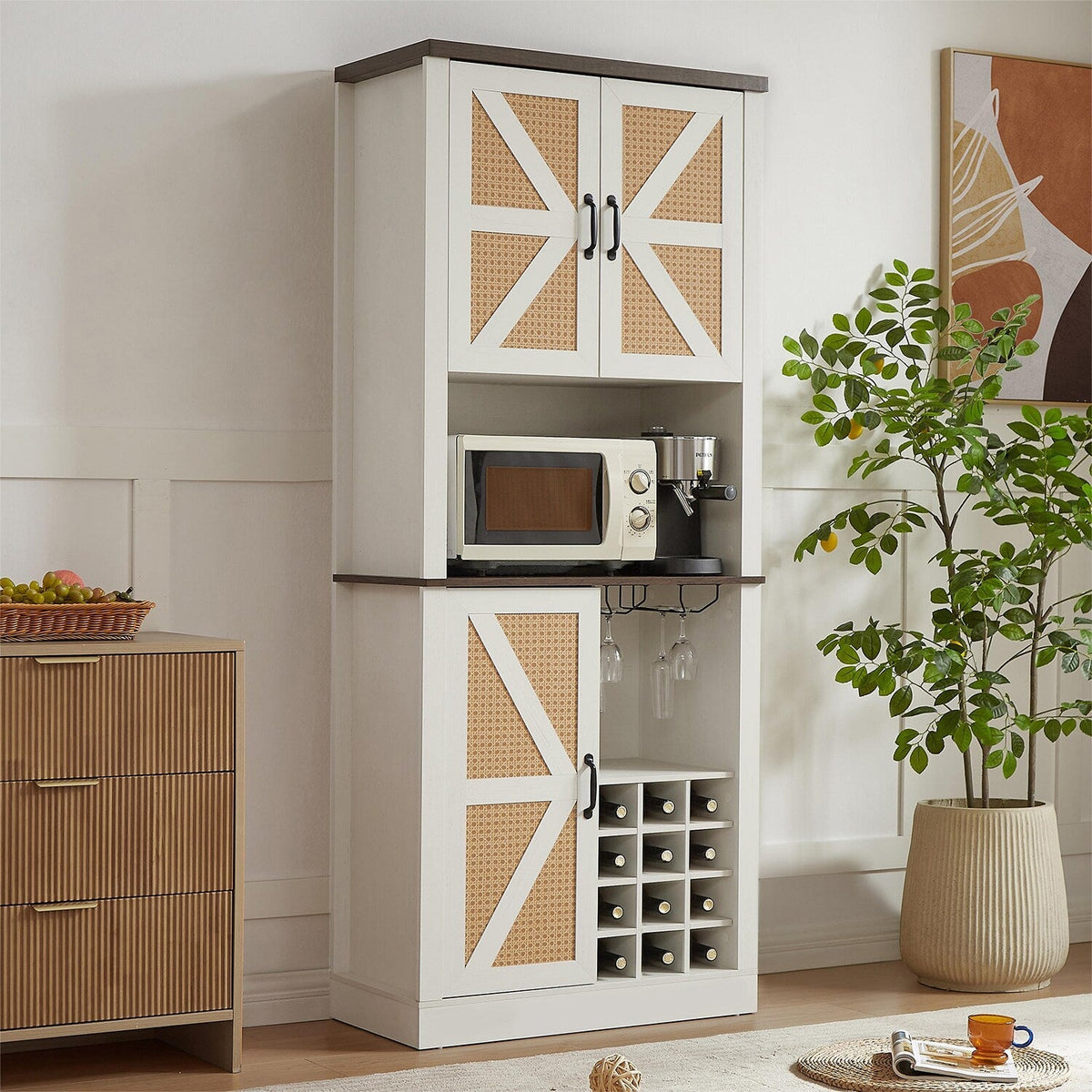 Mondawe Contemporary/Modern White Wood Curio Cabinet with Wine Storage