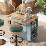 SINOFURN Blue Mdf Base with Wood Top Rolling Kitchen Cart (29.3-in x 39.8-in x 33.7-in)