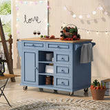 SINOFURN Blue Mdf Base with Wood Top Rolling Kitchen Cart (18.1-in x 52.8-in x 36.2-in)