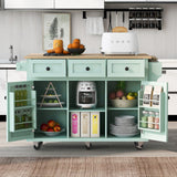 SINOFURN Green Mdf Base with Wood Top Rolling Kitchen Island (17.7-in x 53.1-in x 37.2-in)