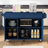 SINOFURN Blue Mdf Base with Mdf Wood Top Rolling Kitchen Island (27.6-in x 53.2-in x 36.3-in)