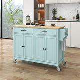 SINOFURN Blue Mdf Base with Wood Top Rolling Kitchen Cart (18.5-in x 54.33-in x 36.22-in)