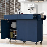 SINOFURN Blue Mdf Base with Mdf Wood Top Rolling Kitchen Island (27.6-in x 53.2-in x 36.3-in)