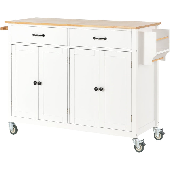 SINOFURN White Mdf Base with Wood Top Rolling Kitchen Cart (18.5-in x 54.33-in x 36.22-in)