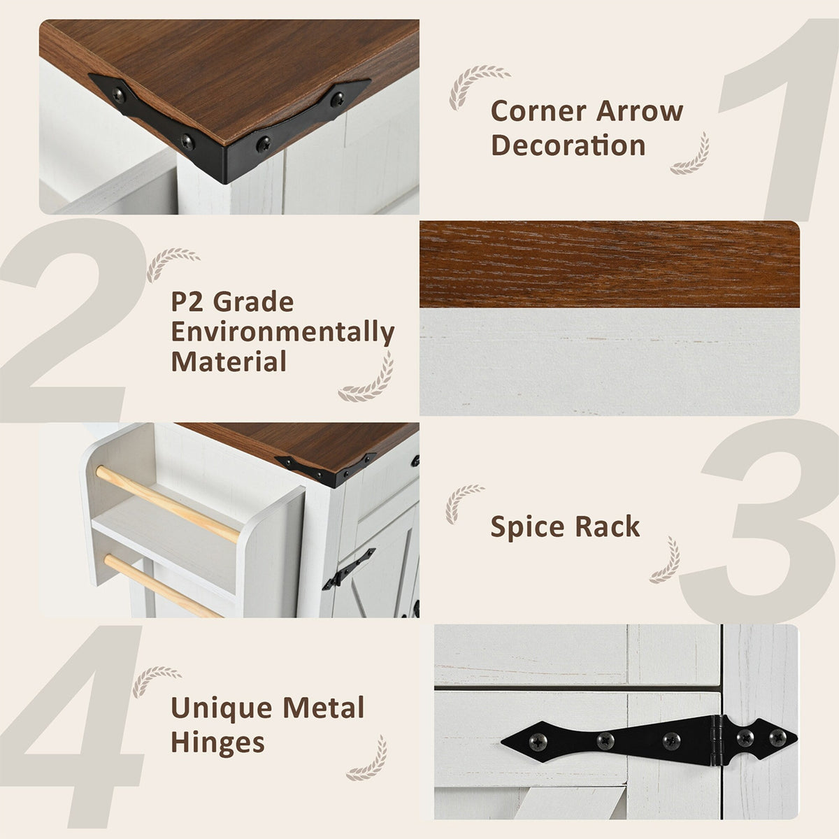 SINOFURN White Mdf Base with Mdf Top Rolling Kitchen Island (17.7-in x 53.5-in x 36.5-in)