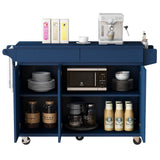 SINOFURN Blue Mdf Base with Mdf Wood Top Rolling Kitchen Island (27.6-in x 53.2-in x 36.3-in)