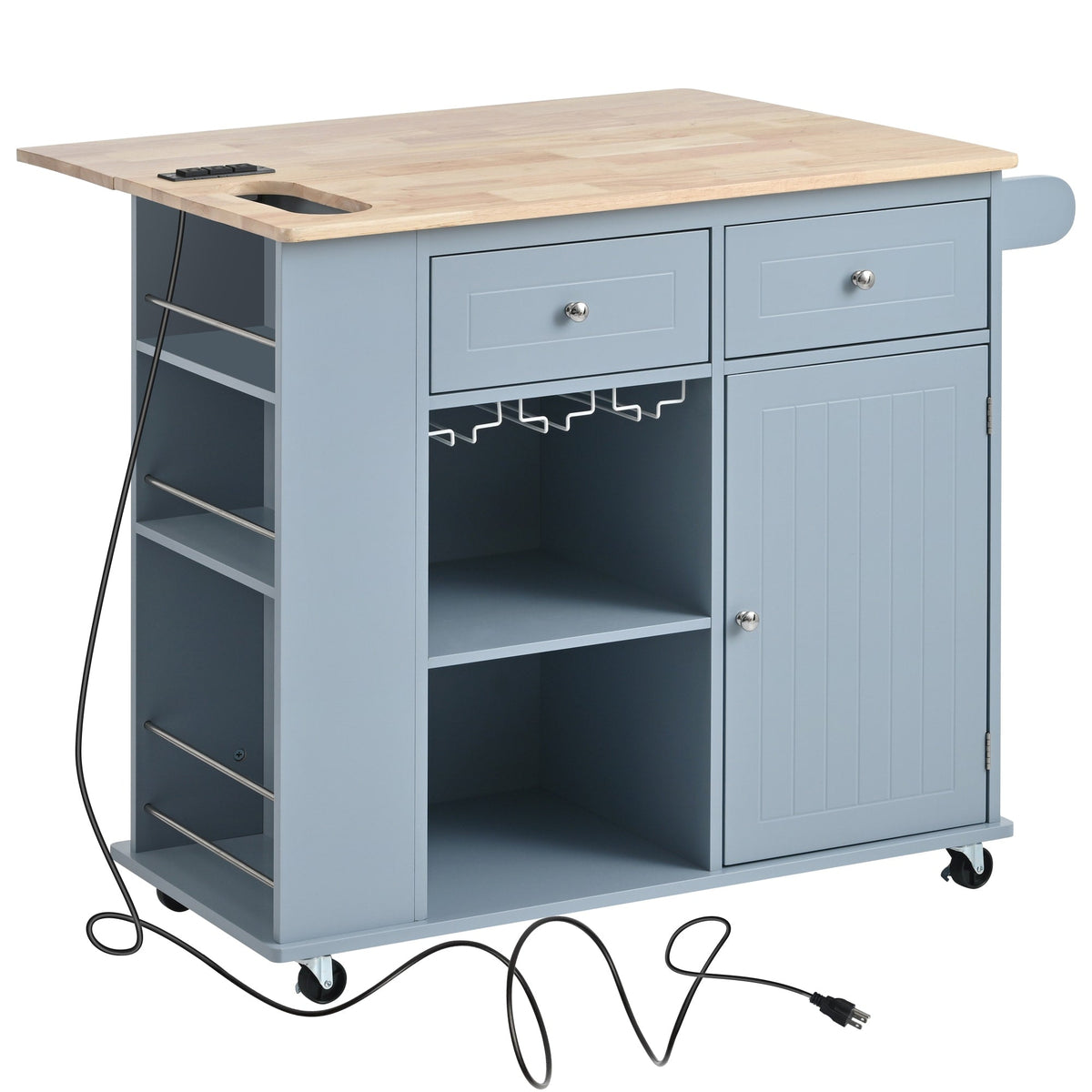 SINOFURN Blue Mdf Base with Wood Top Rolling Kitchen Cart (29.3-in x 39.8-in x 33.7-in)
