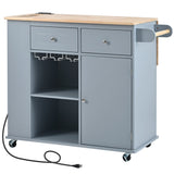 SINOFURN Blue Mdf Base with Wood Top Rolling Kitchen Cart (29.3-in x 39.8-in x 33.7-in)