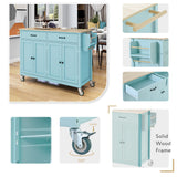 SINOFURN Blue Mdf Base with Wood Top Rolling Kitchen Cart (18.5-in x 54.33-in x 36.22-in)