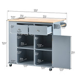 SINOFURN Blue Mdf Base with Wood Top Rolling Kitchen Cart (29.3-in x 39.8-in x 33.7-in)