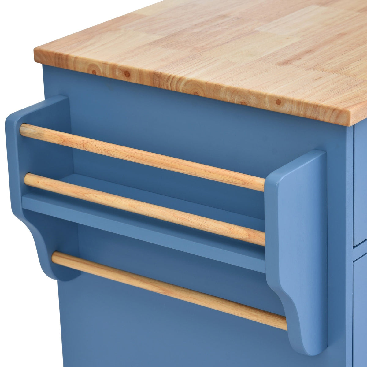 SINOFURN Blue Mdf Base with Wood Top Rolling Kitchen Cart (18.1-in x 52.8-in x 36.2-in)