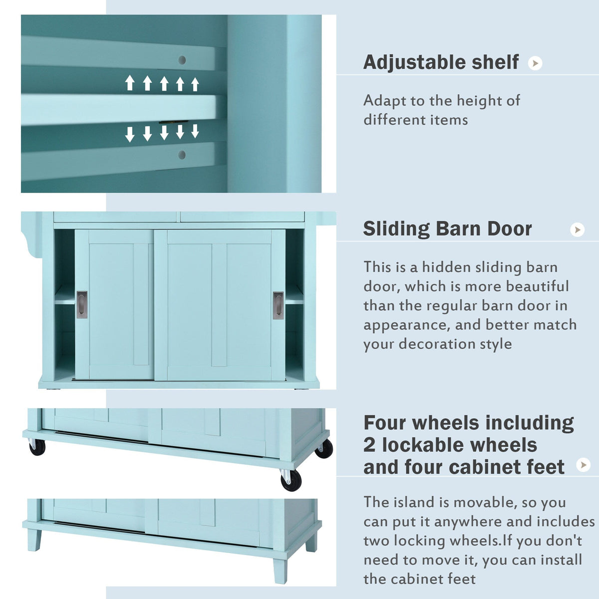 SINOFURN Green Mdf Base with Wood Top Rolling Kitchen Island (20.5-in x 52.2-in x 36.6-in)
