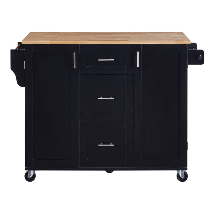 SINOFURN Black Mdf Base with Wood Top Rolling Kitchen Island (17-in x 50-in x 36.9-in)