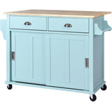 SINOFURN Green Mdf Base with Wood Top Rolling Kitchen Island (20.5-in x 52.2-in x 36.6-in)