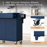 SINOFURN Blue Mdf Base with Mdf Wood Top Rolling Kitchen Island (27.6-in x 53.2-in x 36.3-in)