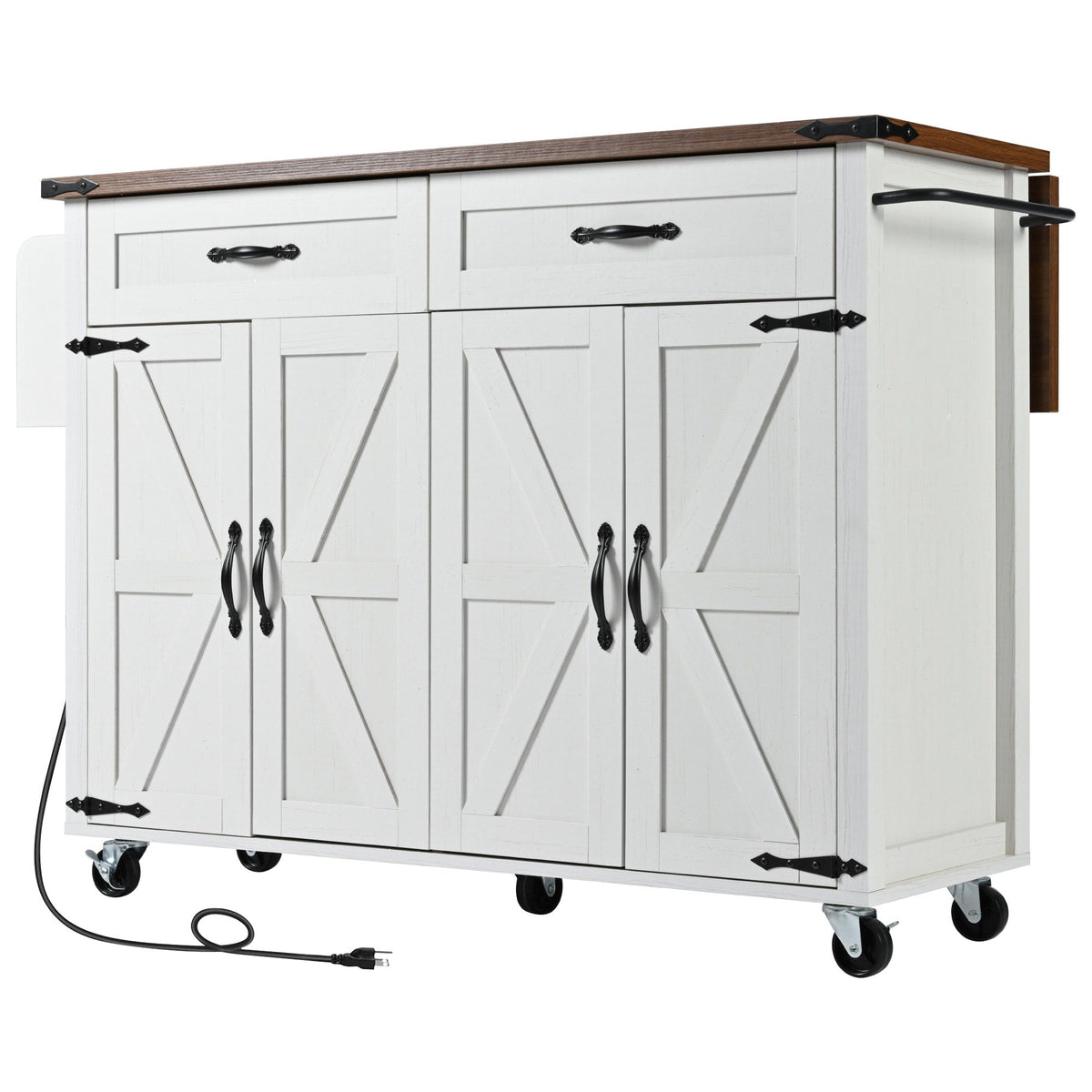 SINOFURN White Mdf Base with Mdf Top Rolling Kitchen Island (17.7-in x 53.5-in x 36.5-in)