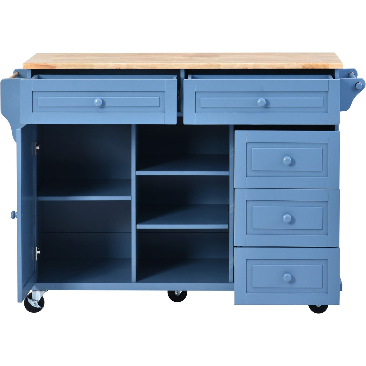 SINOFURN Blue Mdf Base with Wood Top Rolling Kitchen Cart (18.1-in x 52.8-in x 36.2-in)