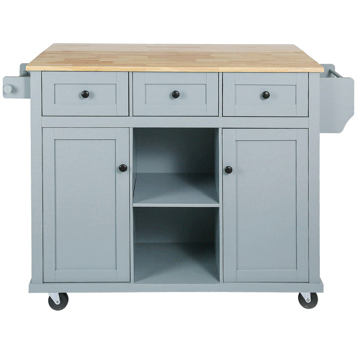 SINOFURN Blue Mdf Base with Wood Top Rolling Kitchen Island (17.7-in x 53.1-in x 37.2-in)