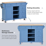 SINOFURN Blue Mdf Base with Wood Top Rolling Kitchen Cart (18.1-in x 52.8-in x 36.2-in)