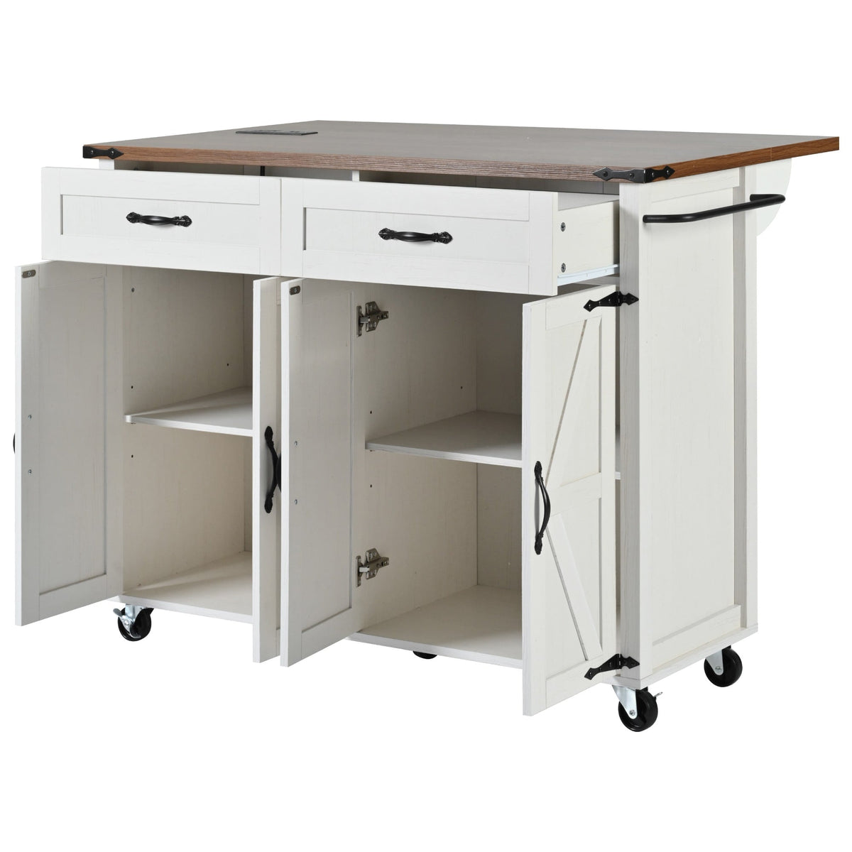 SINOFURN White Mdf Base with Mdf Top Rolling Kitchen Island (17.7-in x 53.5-in x 36.5-in)