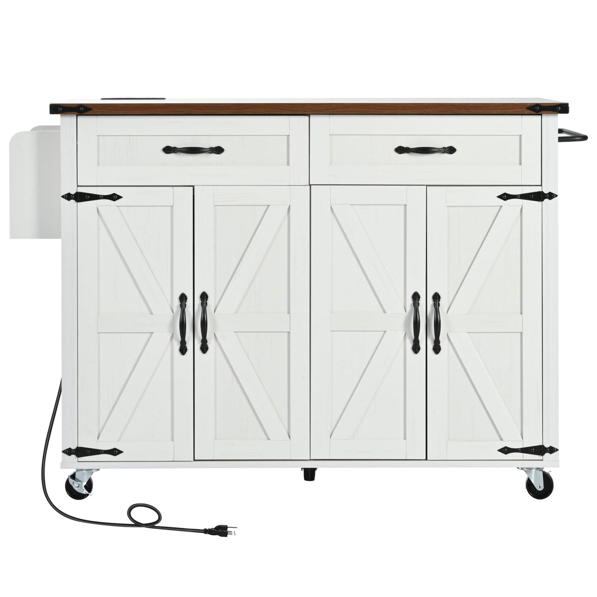SINOFURN White Mdf Base with Mdf Top Rolling Kitchen Island (17.7-in x 53.5-in x 36.5-in)