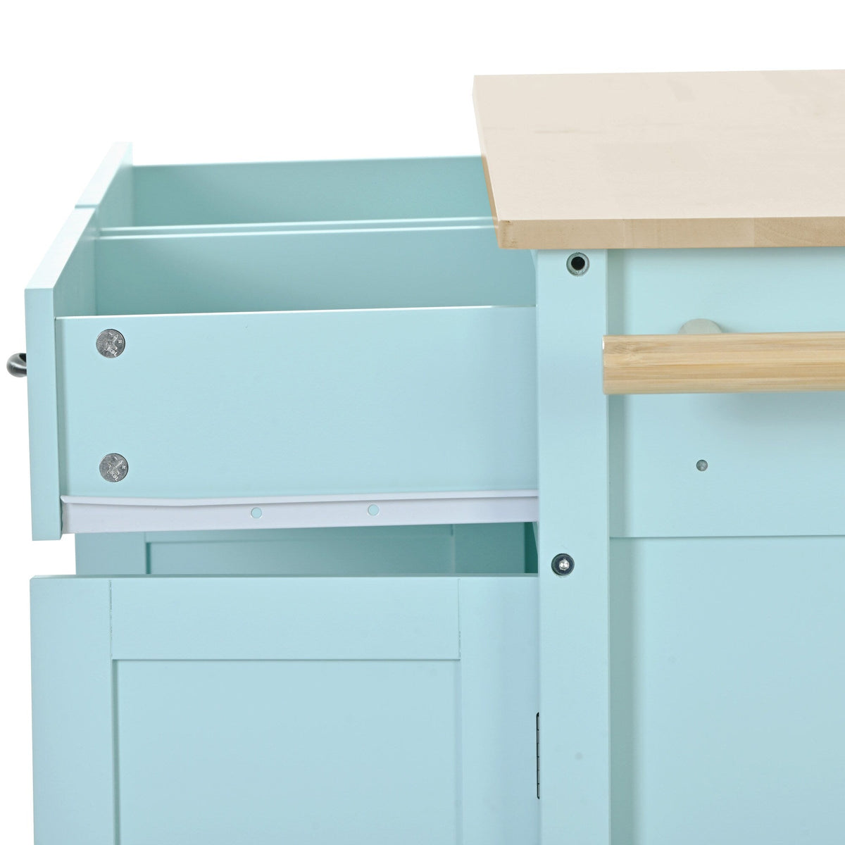 SINOFURN Blue Mdf Base with Wood Top Rolling Kitchen Cart (18.5-in x 54.33-in x 36.22-in)