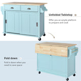 SINOFURN Green Mdf Base with Wood Top Rolling Kitchen Island (20.5-in x 52.2-in x 36.6-in)