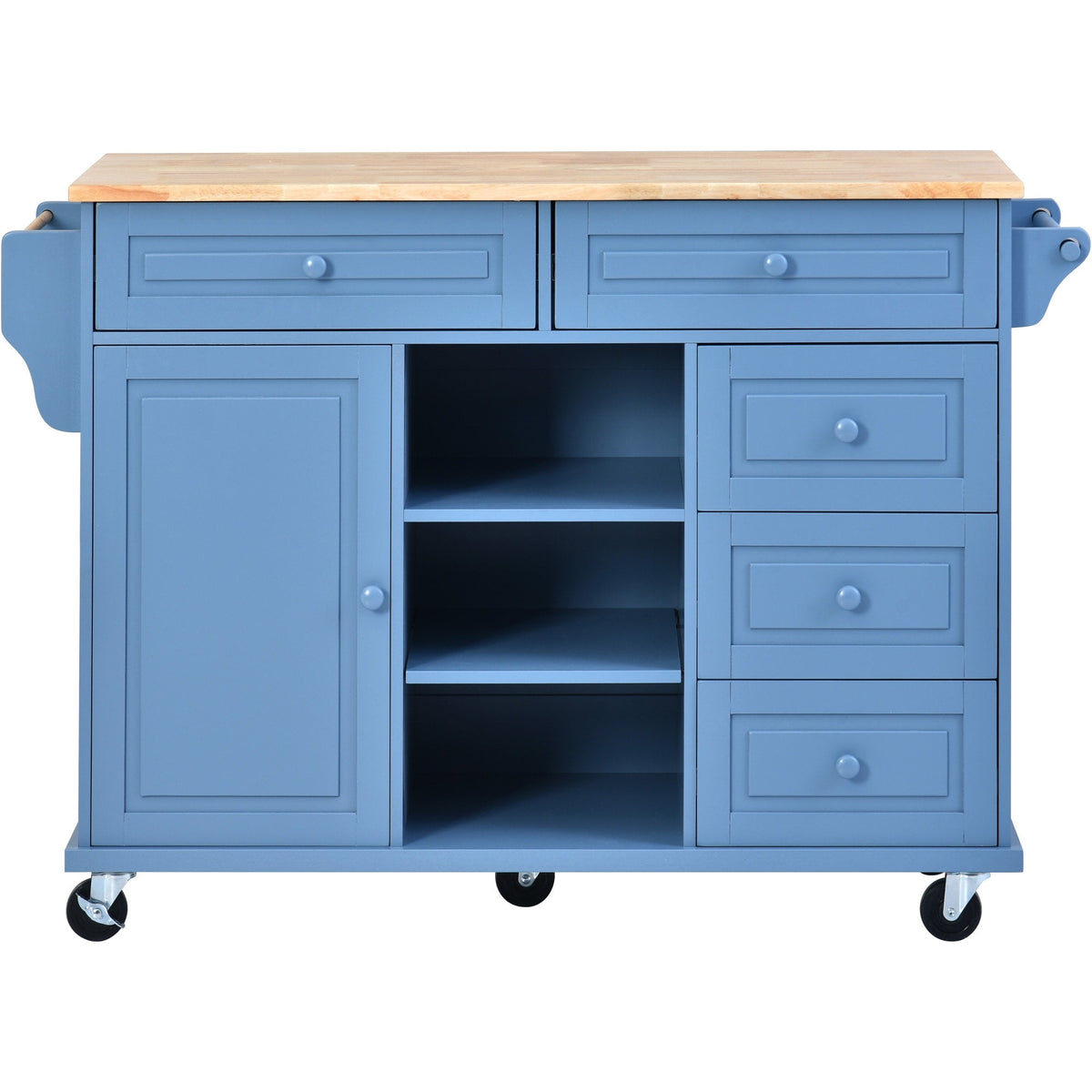 SINOFURN Blue Mdf Base with Wood Top Rolling Kitchen Cart (18.1-in x 52.8-in x 36.2-in)