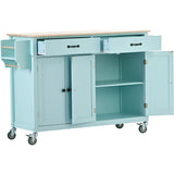 SINOFURN Blue Mdf Base with Wood Top Rolling Kitchen Cart (18.5-in x 54.33-in x 36.22-in)