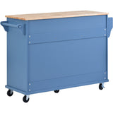 SINOFURN Blue Mdf Base with Wood Top Rolling Kitchen Cart (18.1-in x 52.8-in x 36.2-in)