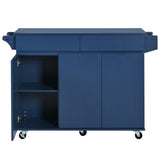 SINOFURN Blue Mdf Base with Mdf Wood Top Rolling Kitchen Island (27.6-in x 53.2-in x 36.3-in)
