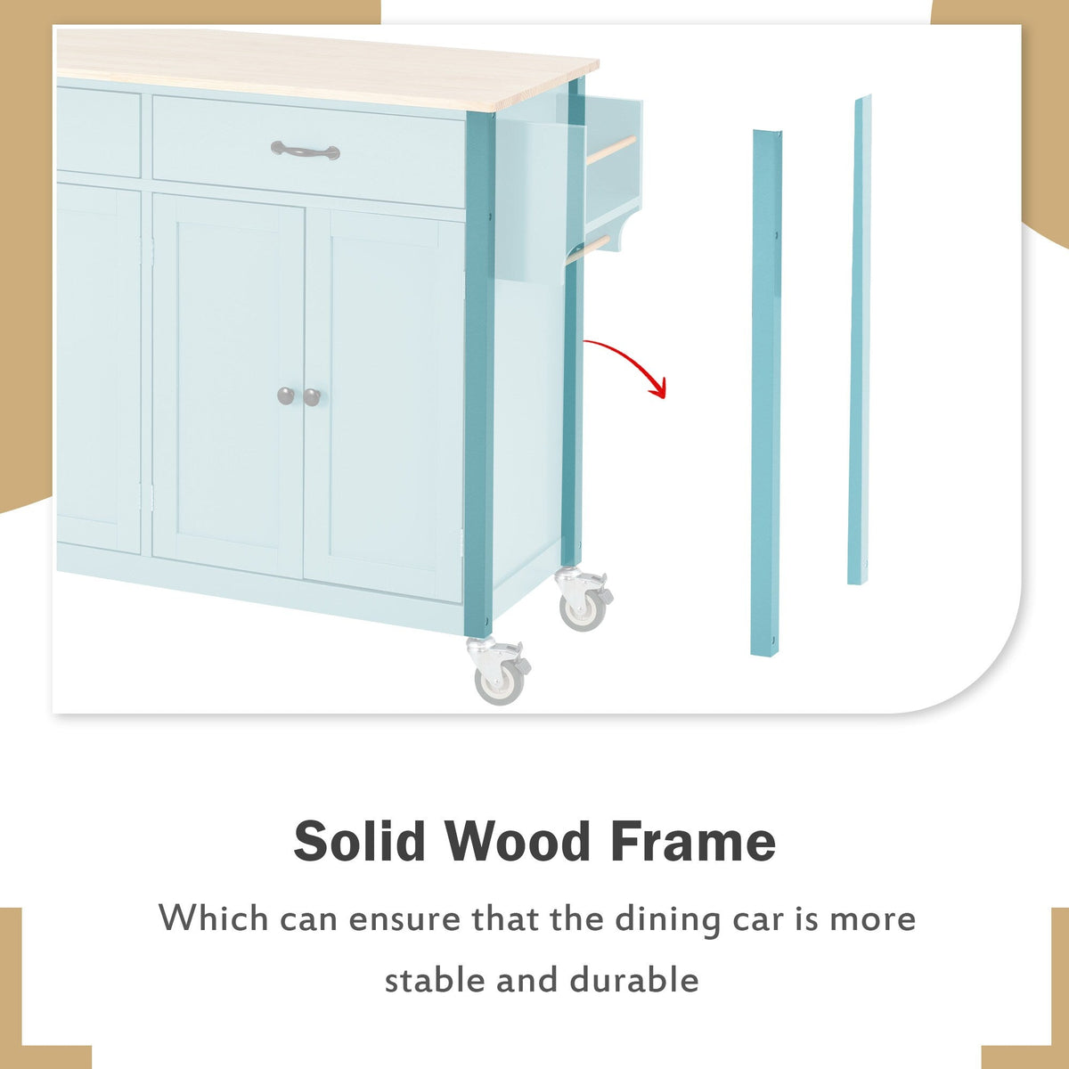 SINOFURN Blue Mdf Base with Wood Top Rolling Kitchen Cart (18.5-in x 54.33-in x 36.22-in)