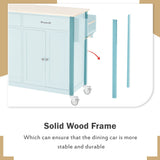 SINOFURN Blue Mdf Base with Wood Top Rolling Kitchen Cart (18.5-in x 54.33-in x 36.22-in)