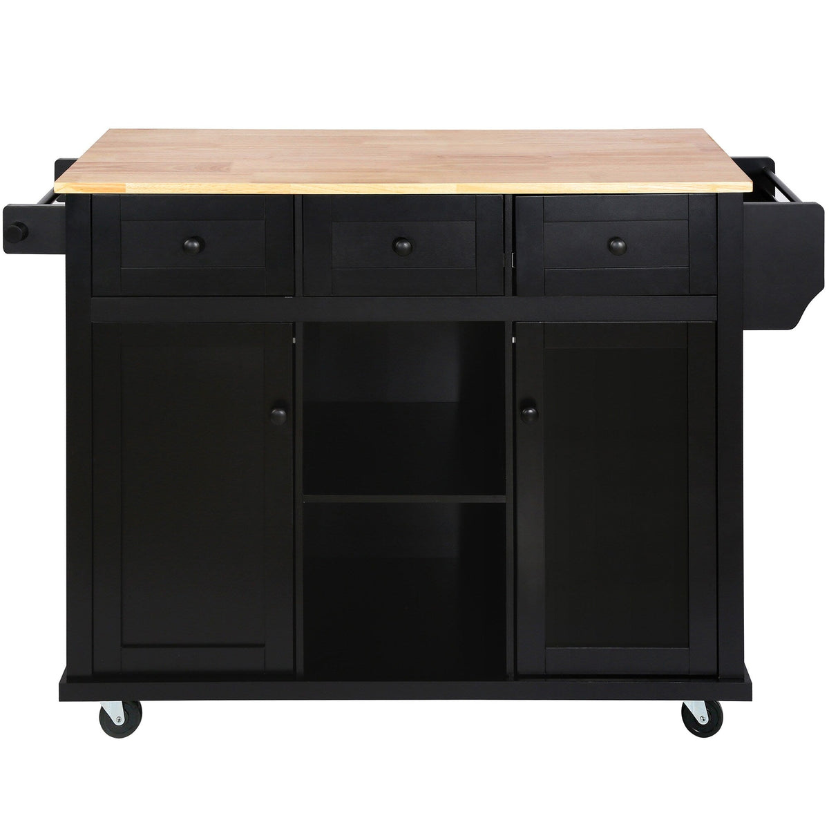 SINOFURN Black Mdf Base with Wood Top Rolling Kitchen Island (17.7-in x 53.1-in x 37.2-in)