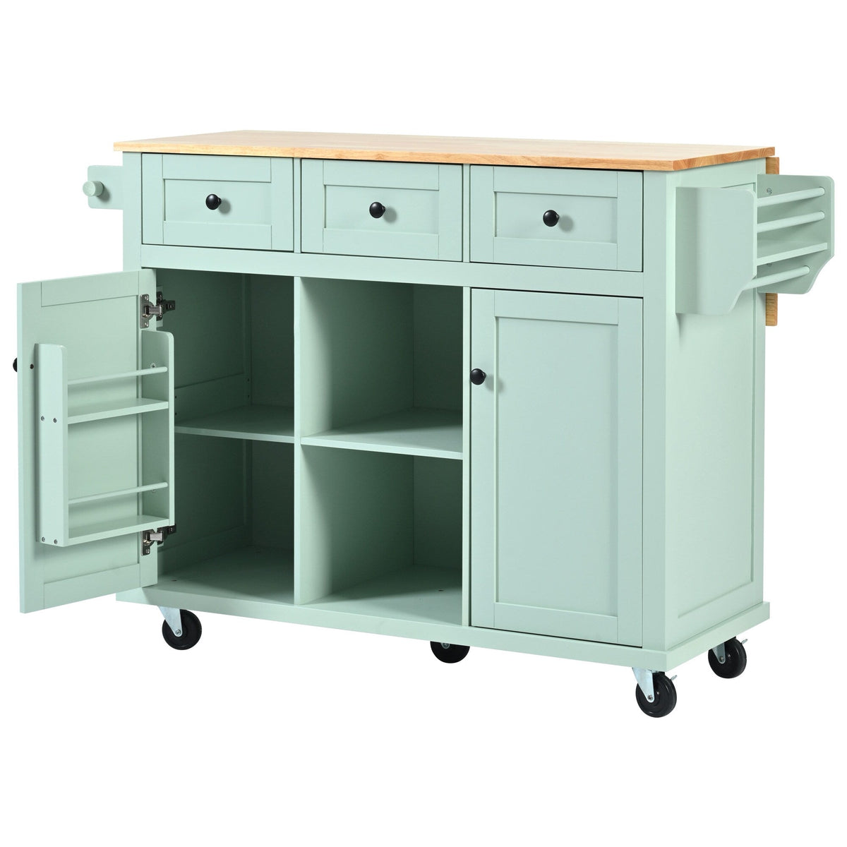 SINOFURN Green Mdf Base with Wood Top Rolling Kitchen Island (17.7-in x 53.1-in x 37.2-in)