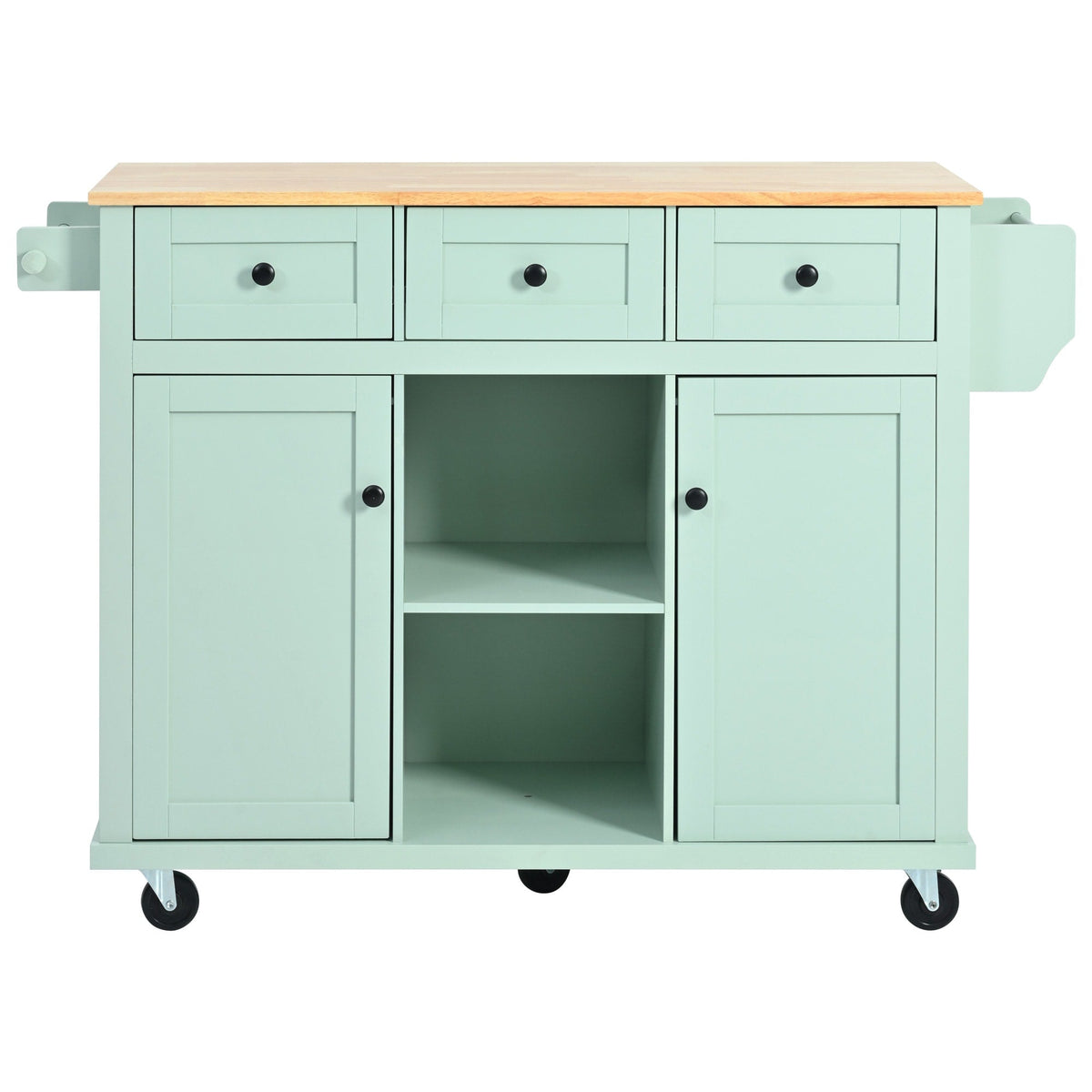 SINOFURN Green Mdf Base with Wood Top Rolling Kitchen Island (17.7-in x 53.1-in x 37.2-in)