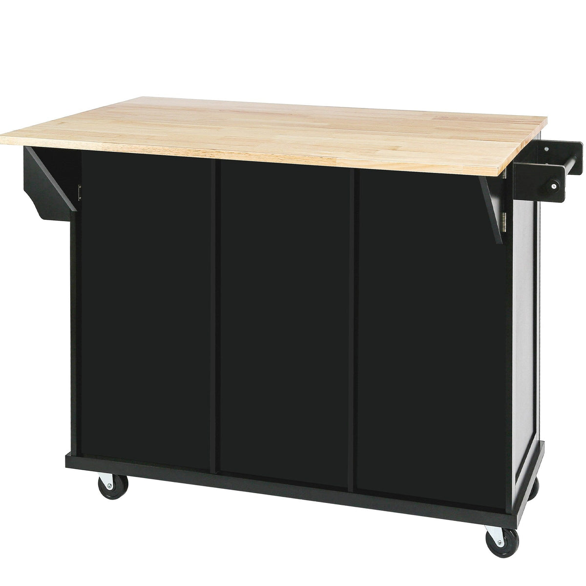 SINOFURN Black Mdf Base with Wood Top Rolling Kitchen Island (17.7-in x 53.1-in x 37.2-in)