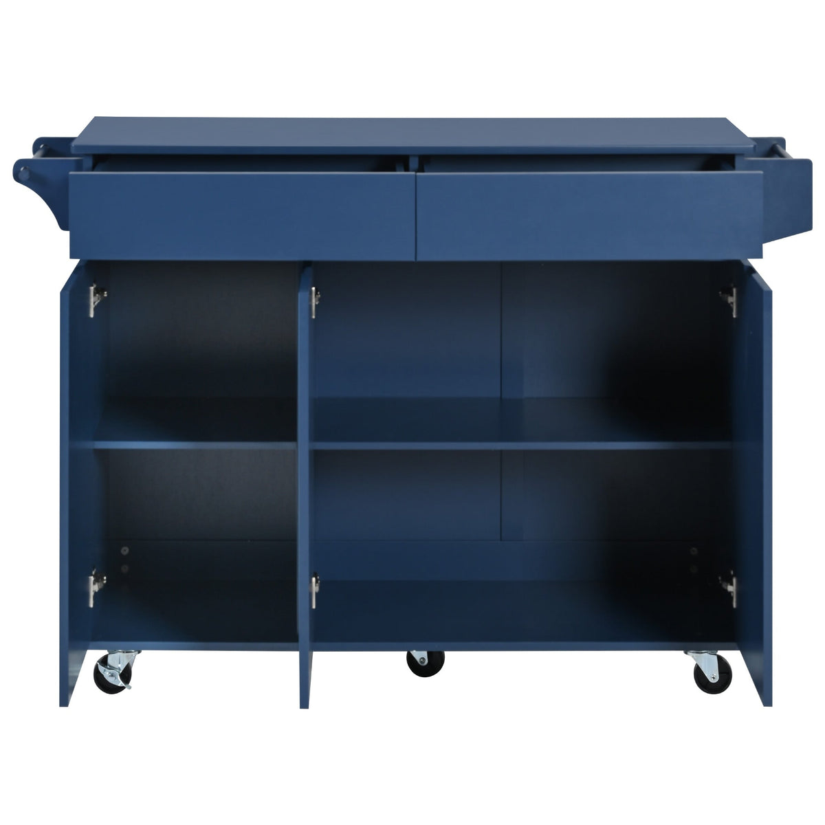 SINOFURN Blue Mdf Base with Mdf Wood Top Rolling Kitchen Island (27.6-in x 53.2-in x 36.3-in)