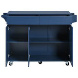 SINOFURN Blue Mdf Base with Mdf Wood Top Rolling Kitchen Island (27.6-in x 53.2-in x 36.3-in)