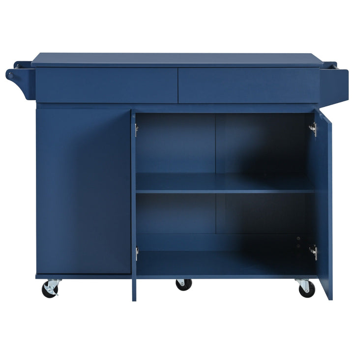 SINOFURN Blue Mdf Base with Mdf Wood Top Rolling Kitchen Island (27.6-in x 53.2-in x 36.3-in)