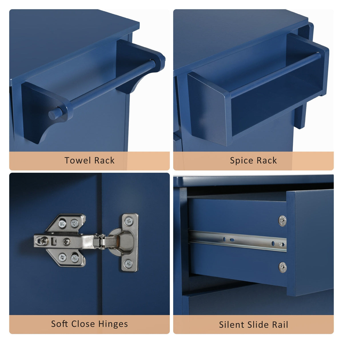 SINOFURN Blue Mdf Base with Mdf Wood Top Rolling Kitchen Island (27.6-in x 53.2-in x 36.3-in)