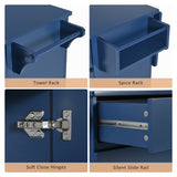 SINOFURN Blue Mdf Base with Mdf Wood Top Rolling Kitchen Island (27.6-in x 53.2-in x 36.3-in)