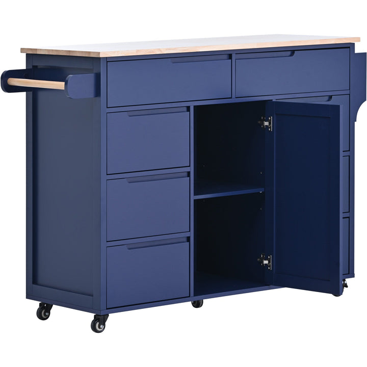 SINOFURN Blue Mdf Base with Wood Top Rolling Kitchen Cart (18.5-in x 53.1-in x 37-in)
