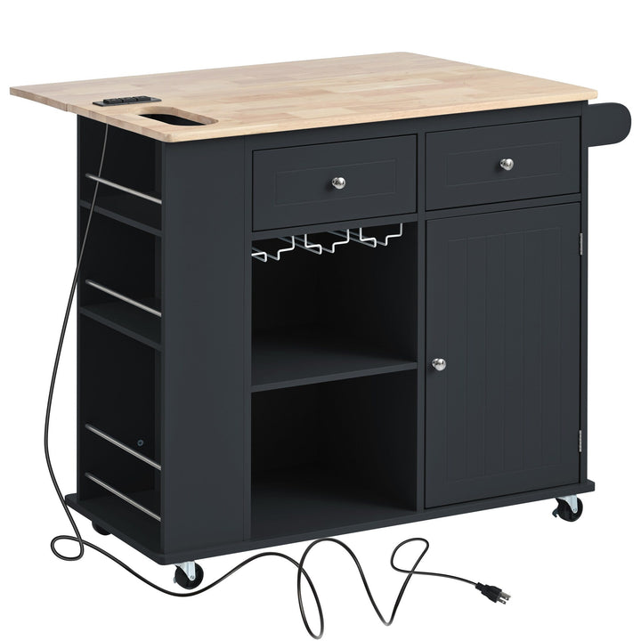 SINOFURN Black Mdf Base with Wood Top Rolling Kitchen Cart (29.3-in x 39.8-in x 33.7-in)