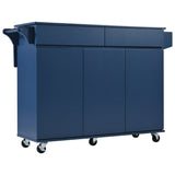 SINOFURN Blue Mdf Base with Mdf Wood Top Rolling Kitchen Island (27.6-in x 53.2-in x 36.3-in)