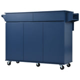 SINOFURN Blue Mdf Base with Mdf Wood Top Rolling Kitchen Island (27.6-in x 53.2-in x 36.3-in)